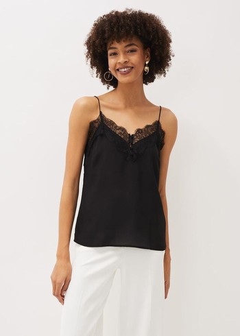 Phase Eight Rachael Lace Trim Silk Camisole Shirts Black Canada | MLAFCO-943